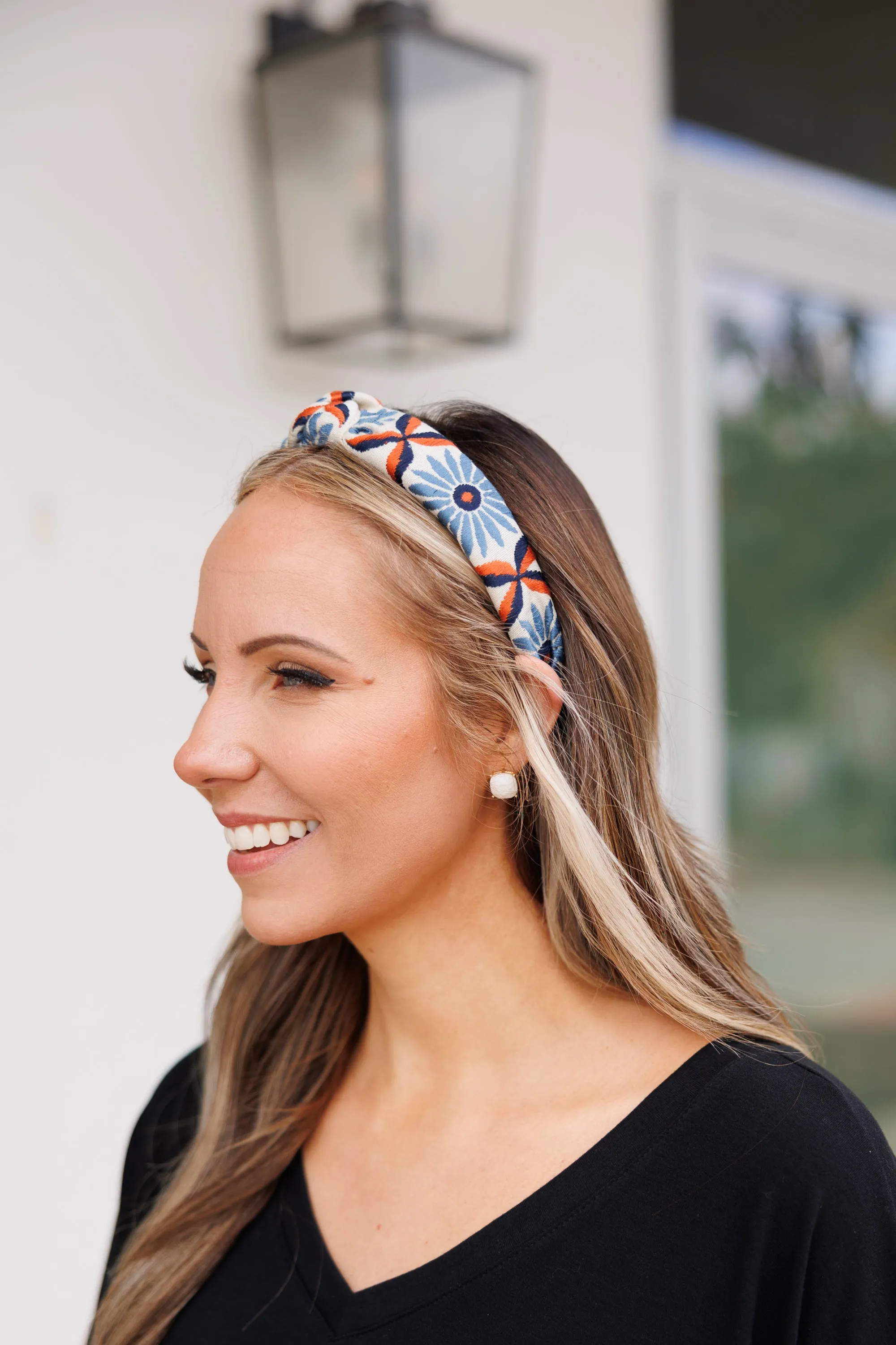 Let's Move Floral Embroidered Headband, Blue