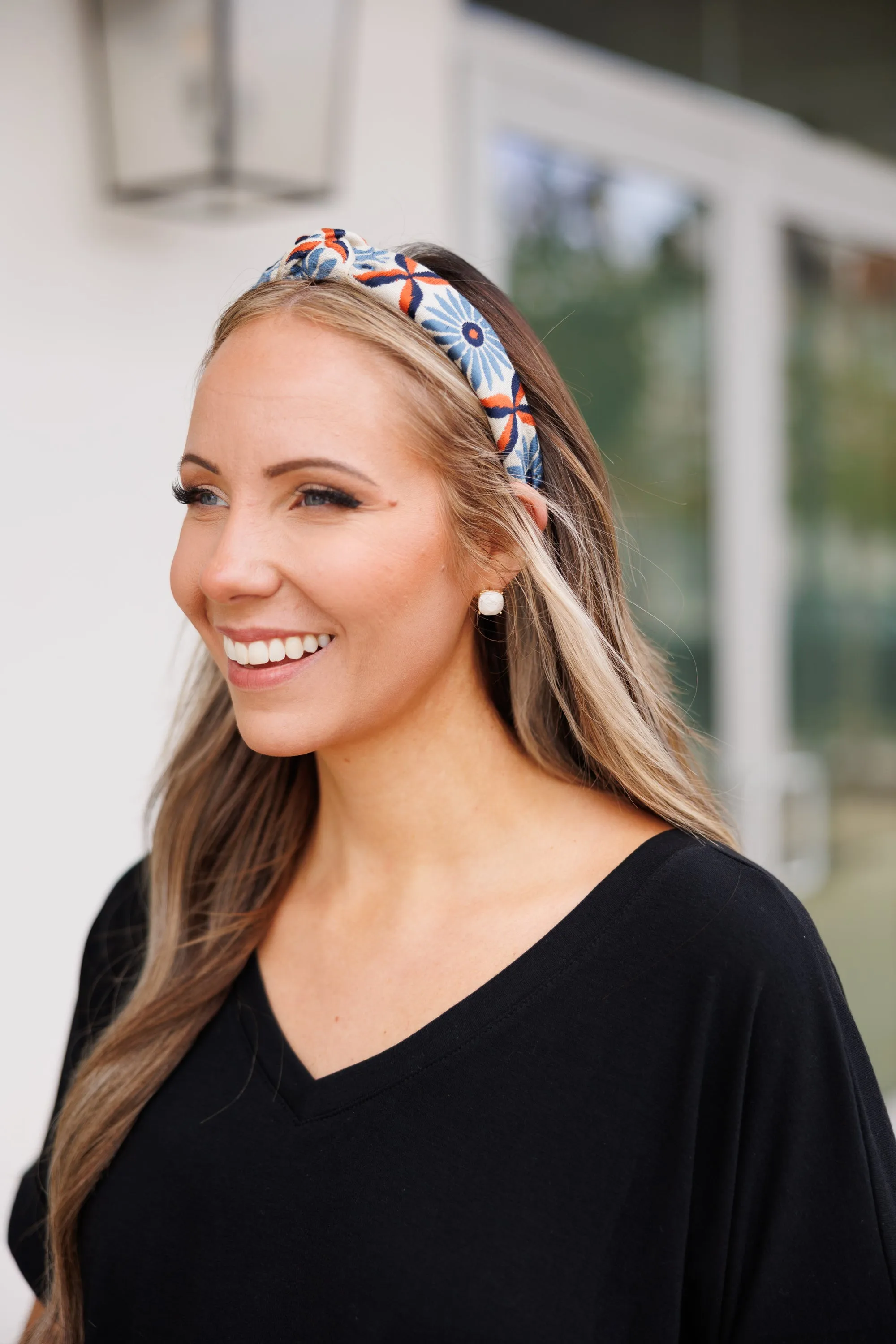 Let's Move Floral Embroidered Headband, Blue