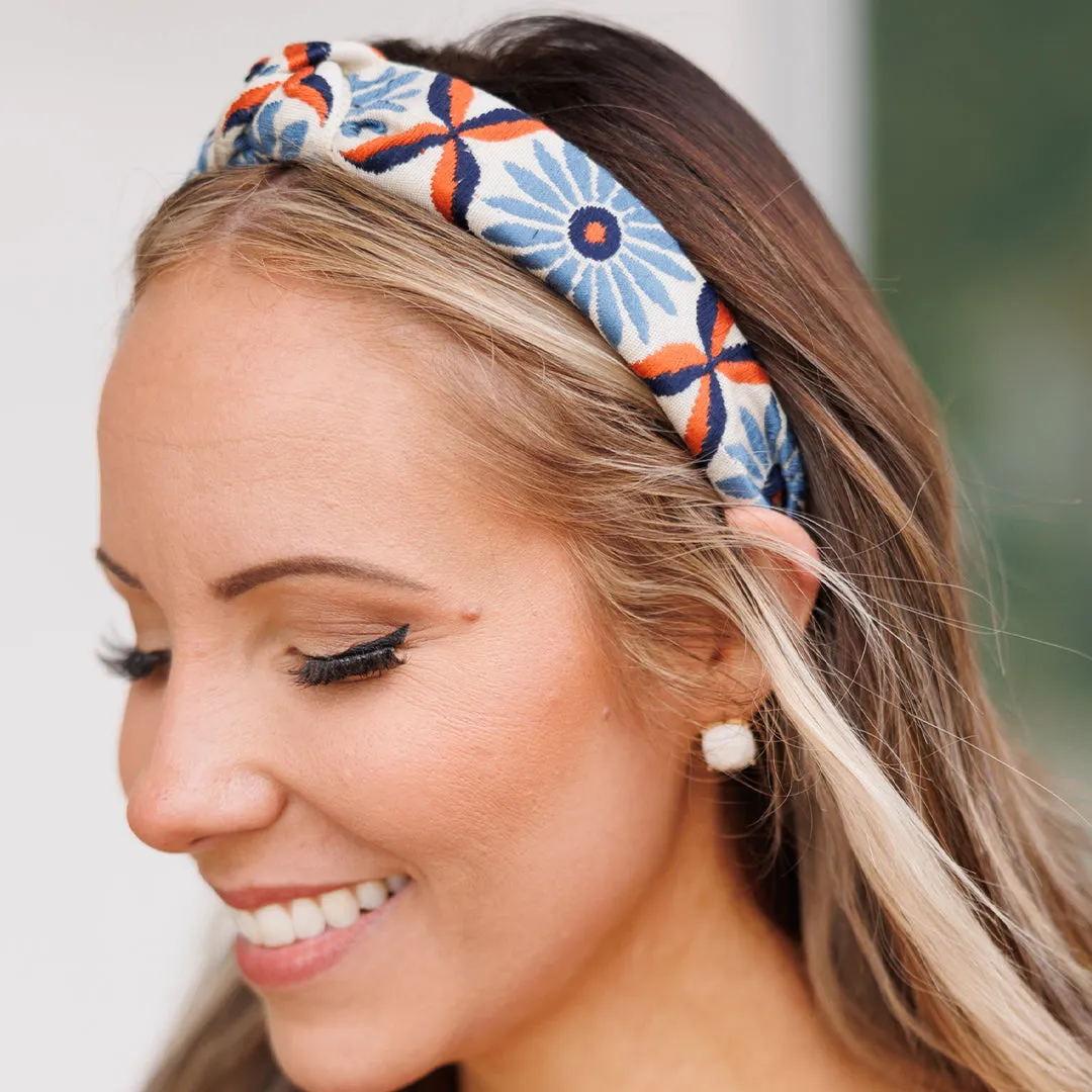 Let's Move Floral Embroidered Headband, Blue