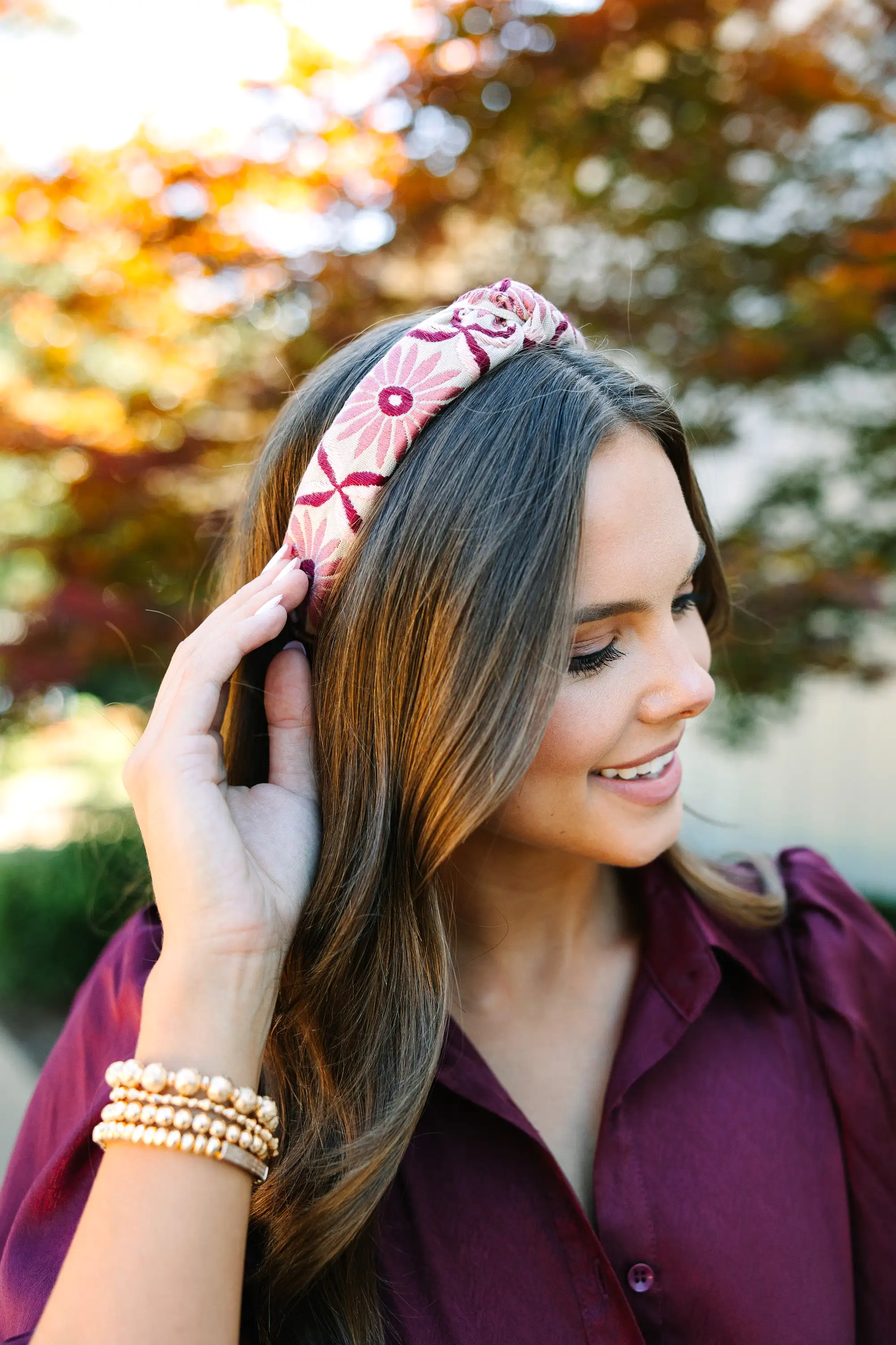 Let's Move Pink Floral Embroidered Headband