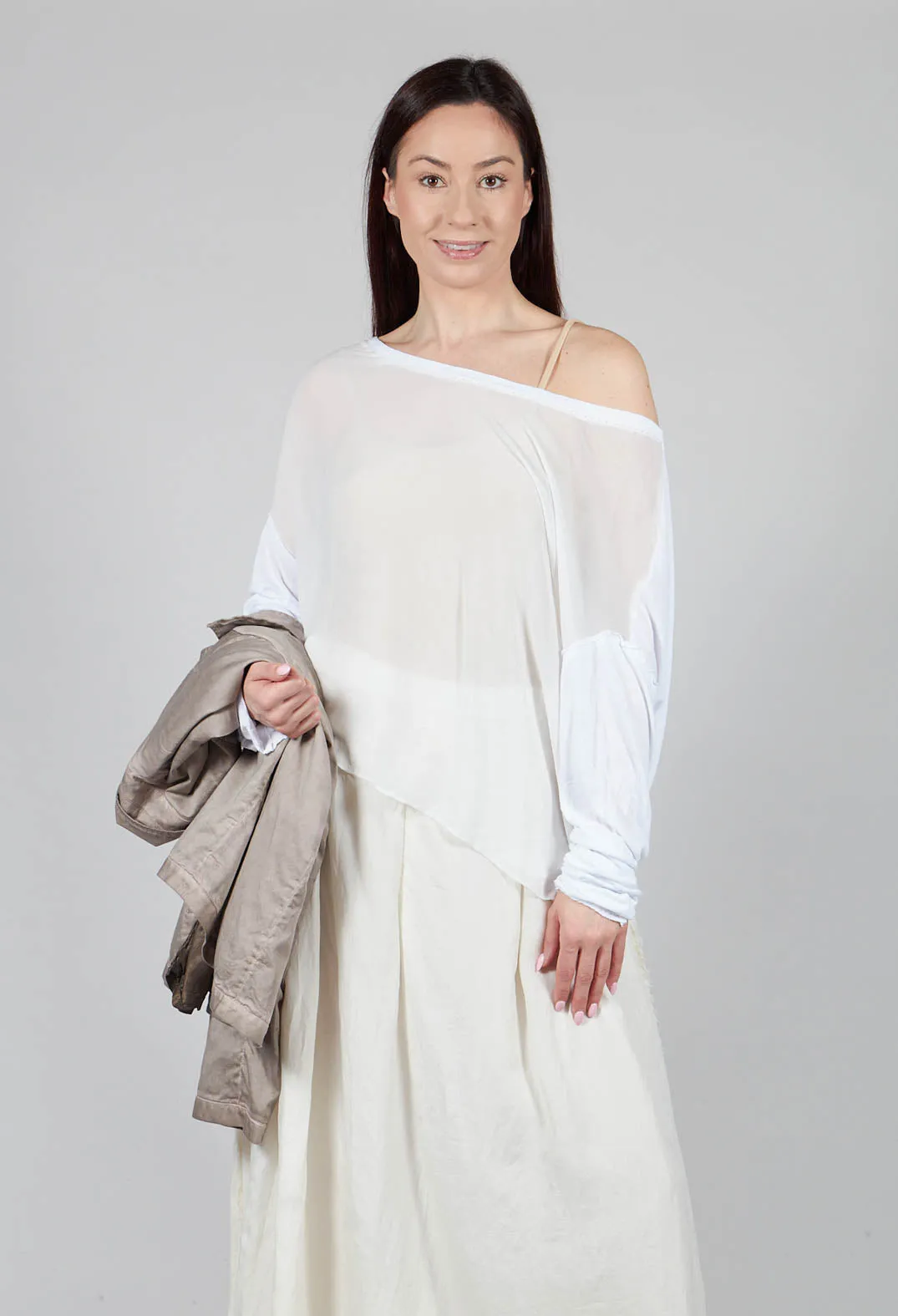 Lightweight Top with Contrasting Sleeves in White