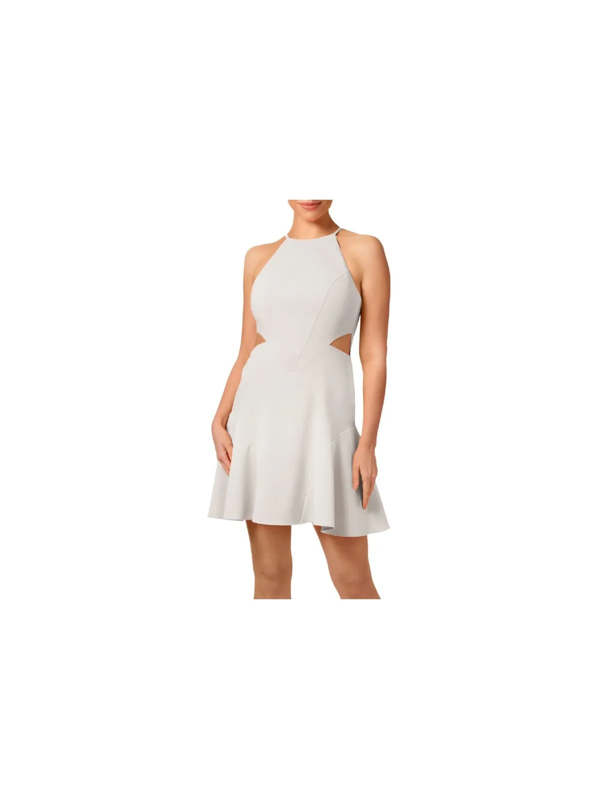 LIV FOSTER Womens Ivory Cut Out Zippered Godet Inset Skirt Lined Sleeveless Round Neck Above The Knee Fit + Flare Dress