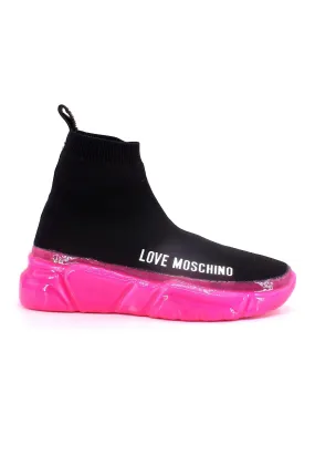 LOVE MOSCHINO Sneaker Elastic Sock Donna Nero Fuxia Fluo JA15463G1GIZC00A