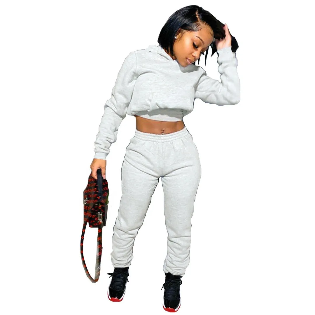 MBluxy women long sleeve crop hoodies with hood and jogger