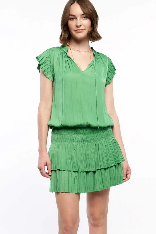 Mini Dress w/ Pleated Skirt - Spring Green