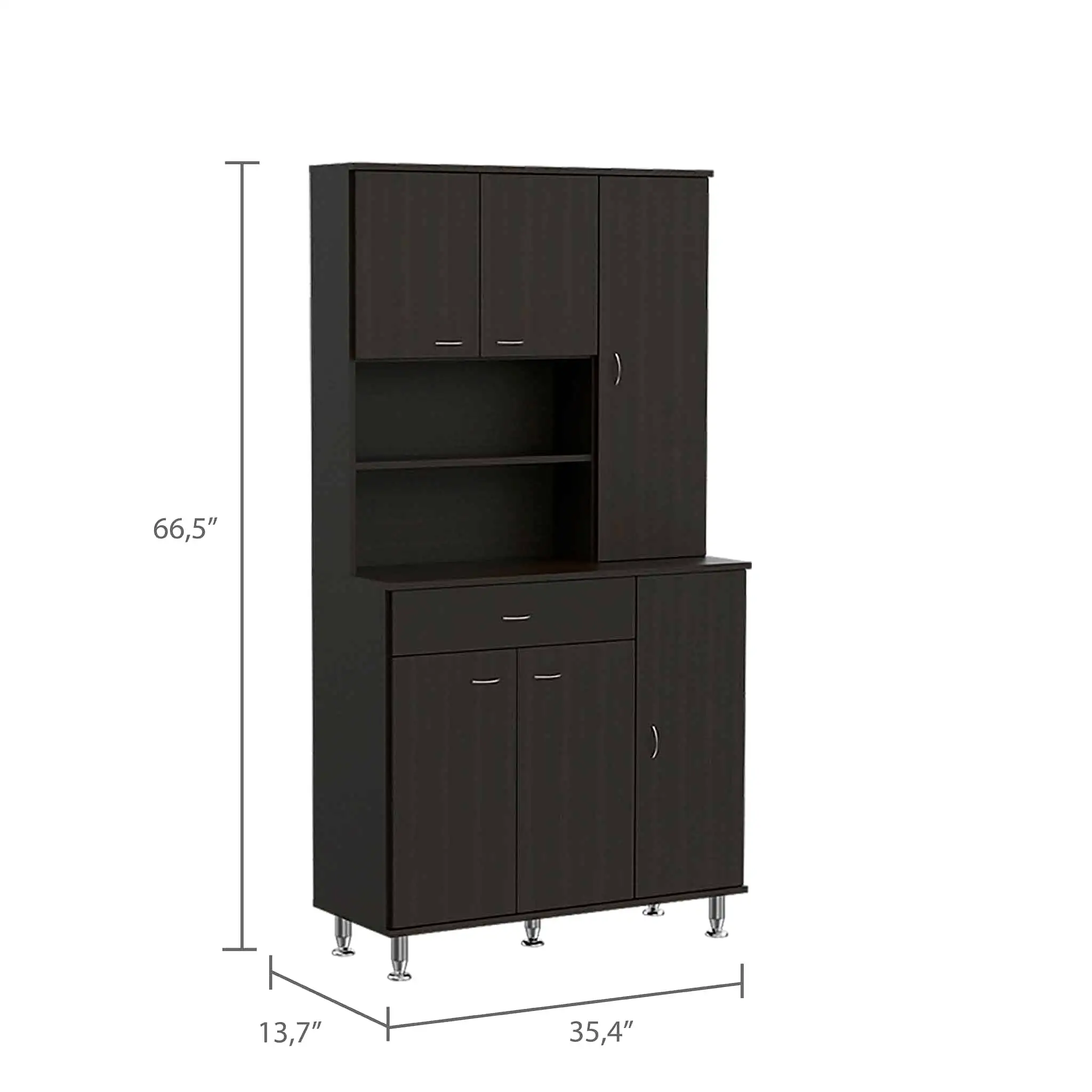 Modern Black Pantry Cabinet with Multiple Storage Shelves