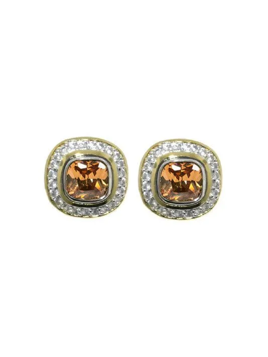 Nouveau Pave Accented Square Post Clip Earrings by John Medeiros - Available in Multiple Colors