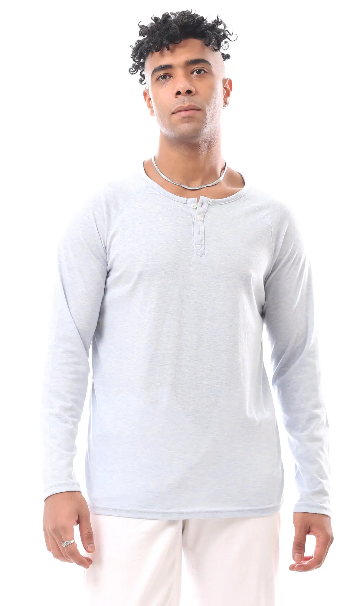 O171806 Heather Light Blue Slip On Long Sleeve Tee