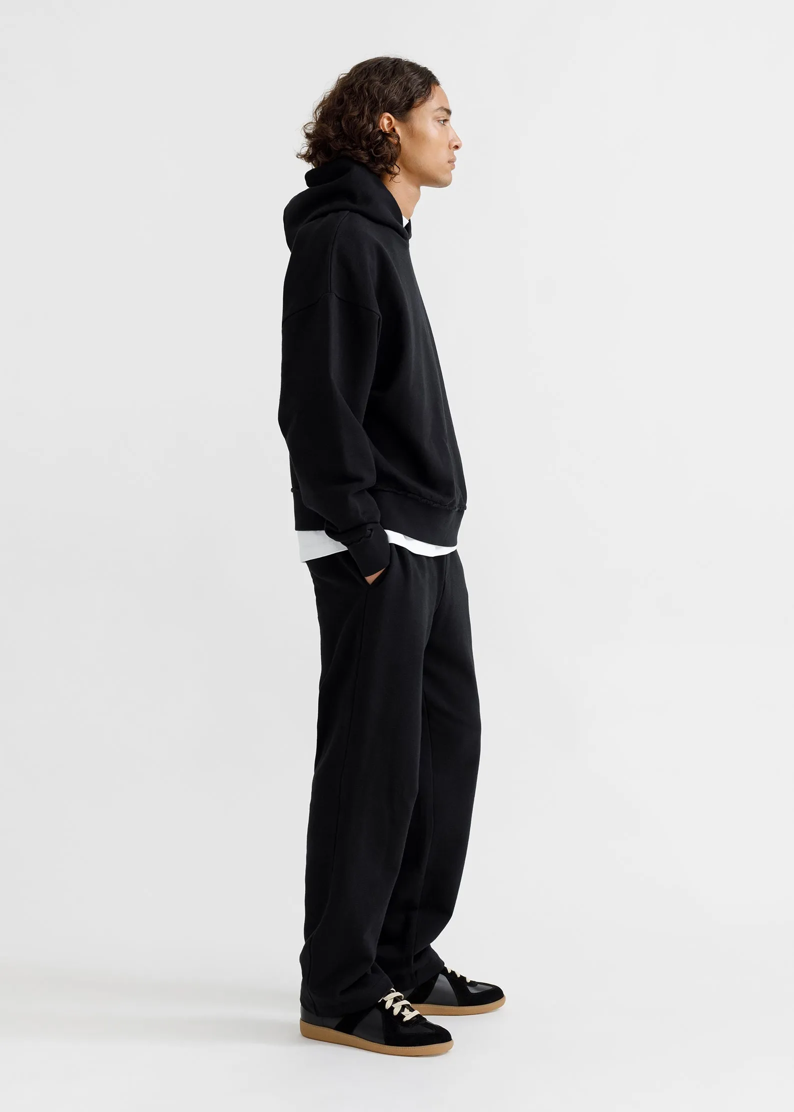 Oversized Frayed Hoodie - Black