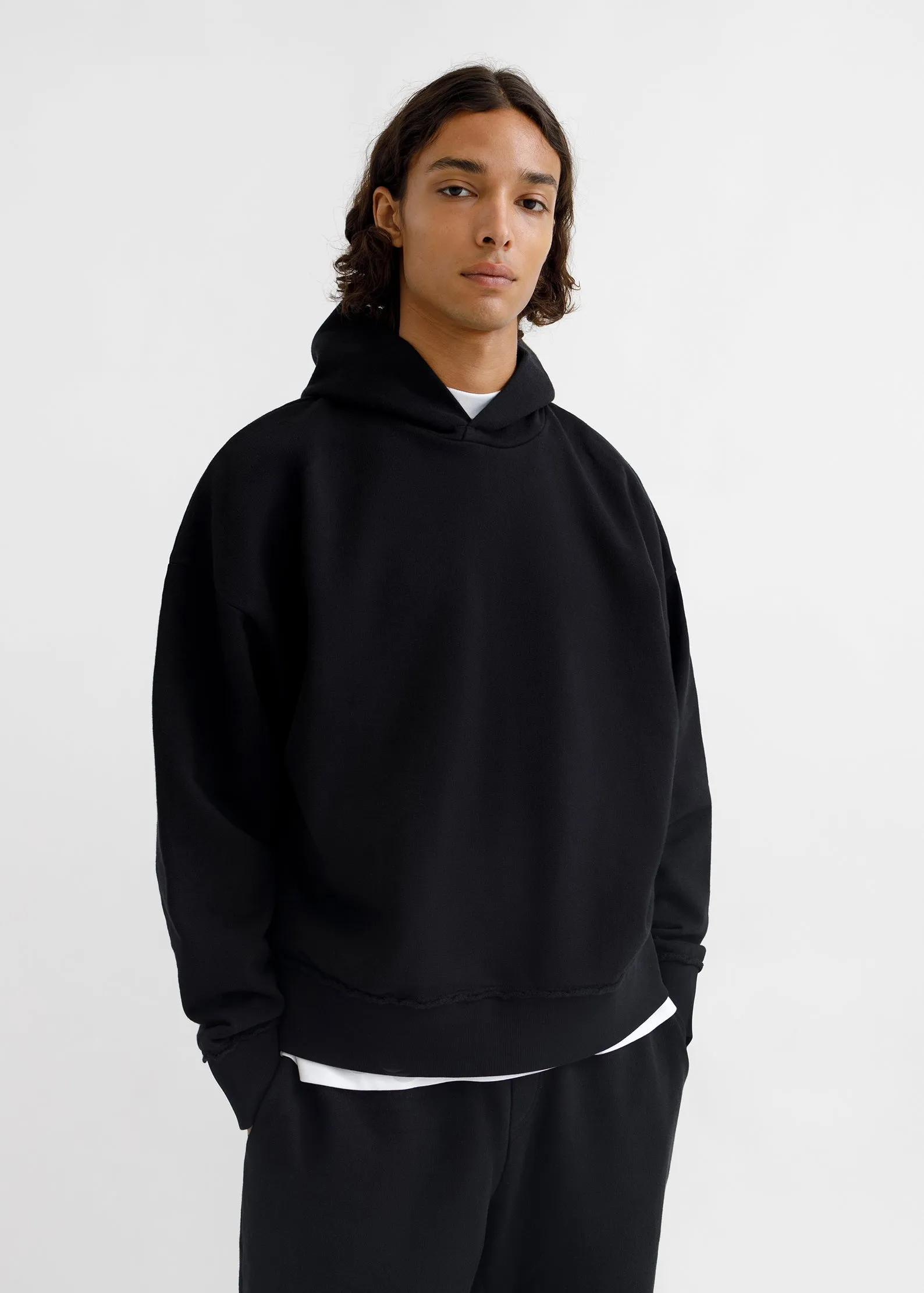 Oversized Frayed Hoodie - Black