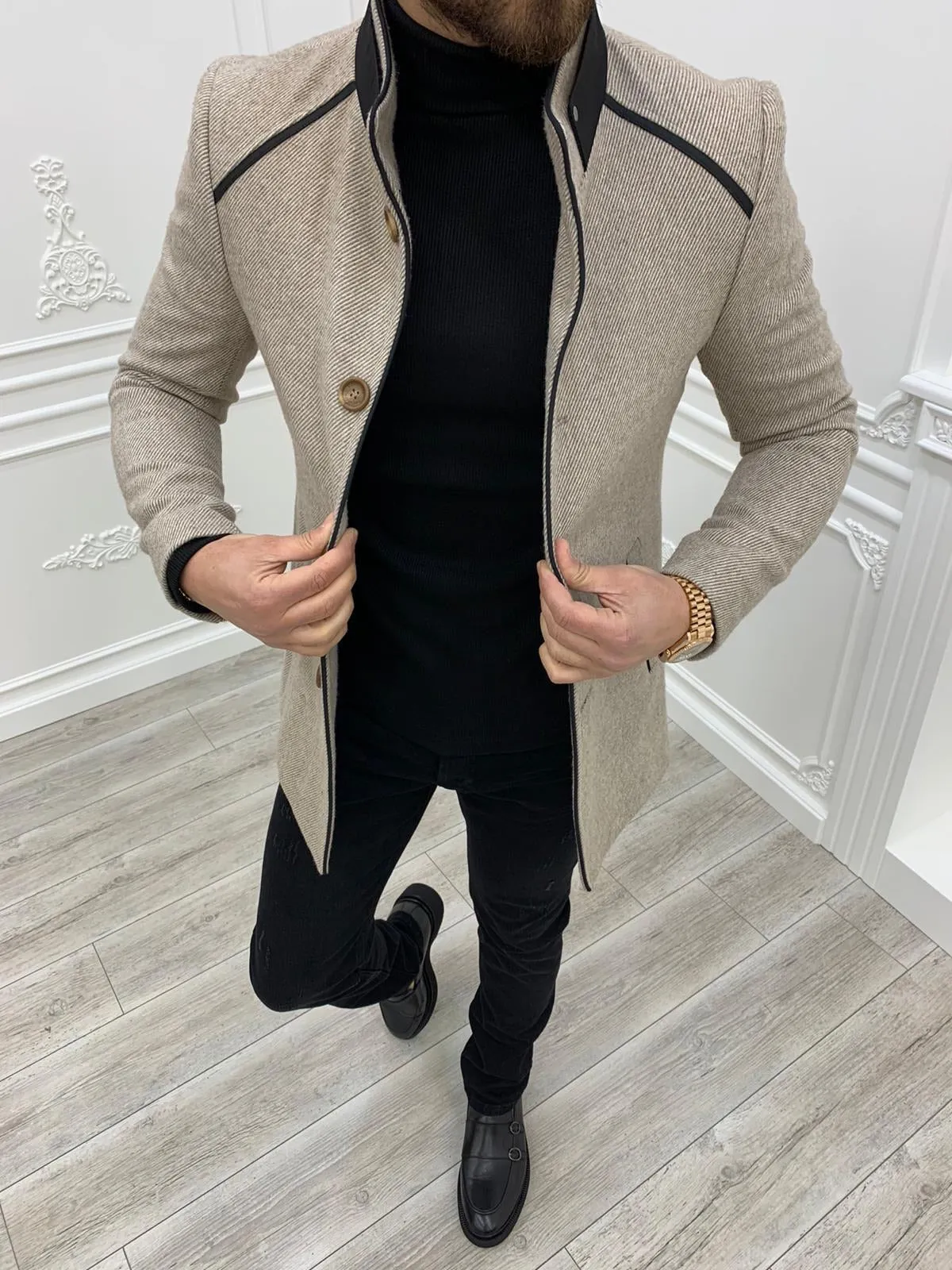 Owen Cream Slim Fit Wool Coat