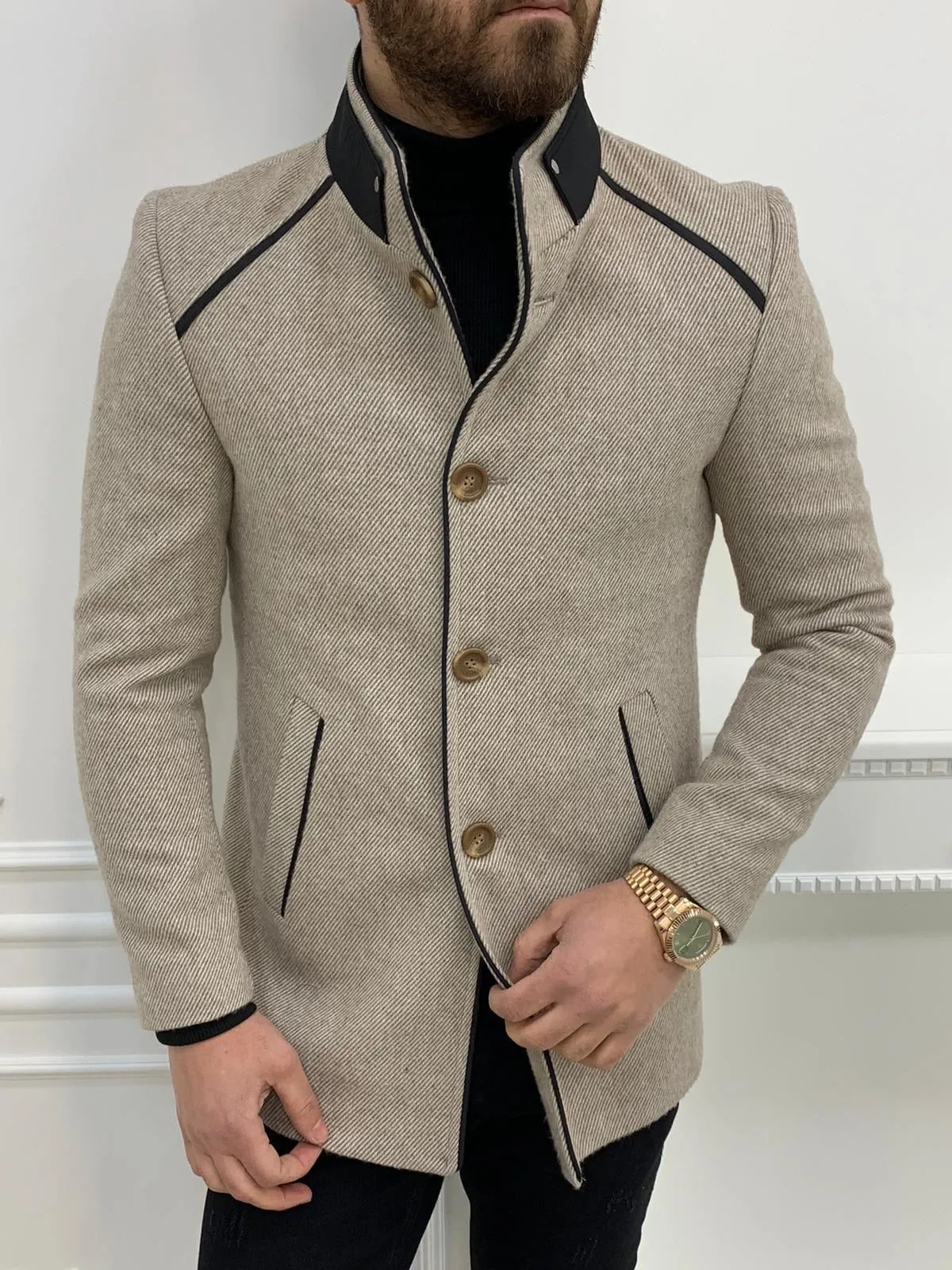 Owen Cream Slim Fit Wool Coat