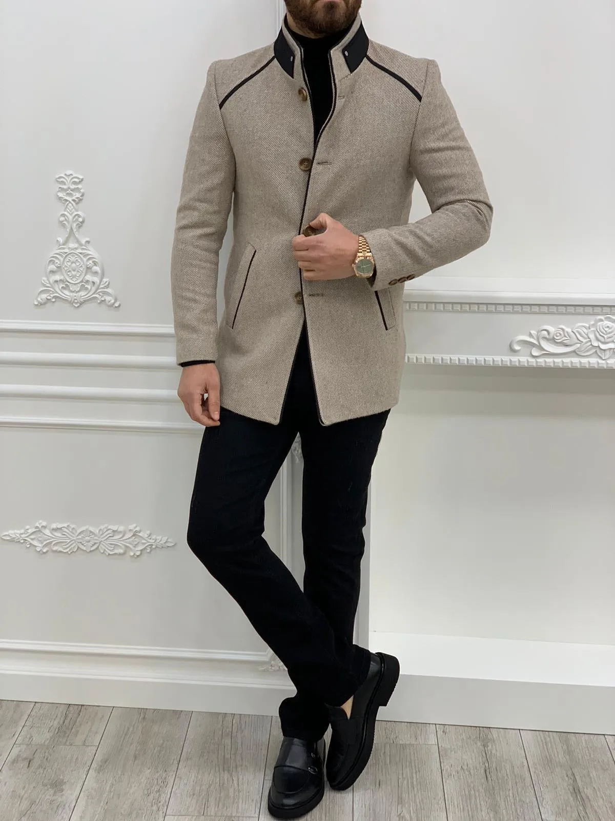 Owen Cream Slim Fit Wool Coat