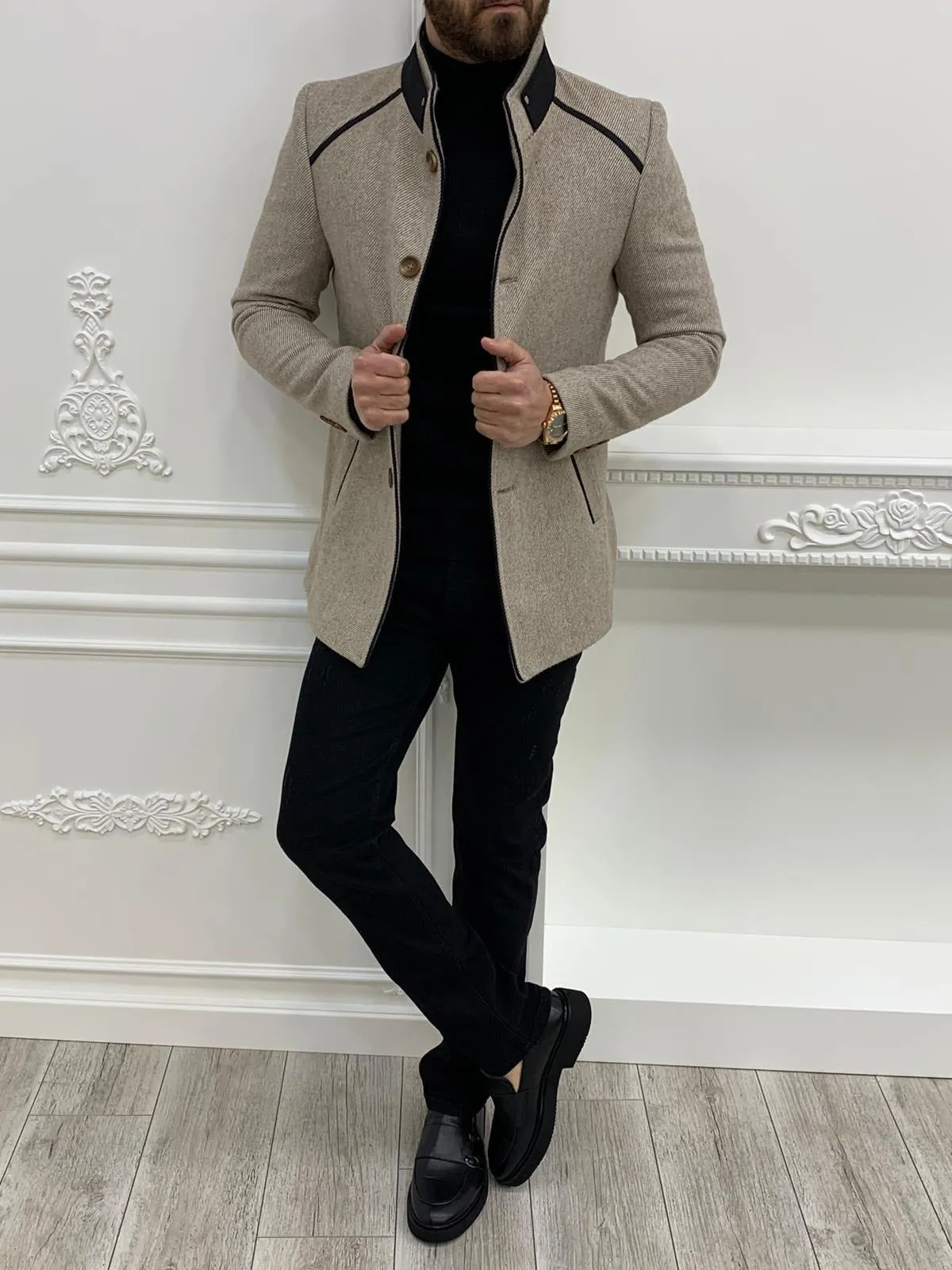 Owen Cream Slim Fit Wool Coat