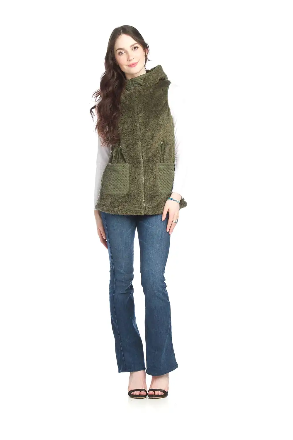 Papillon Fur Hooded Vest with Pockets - 15731