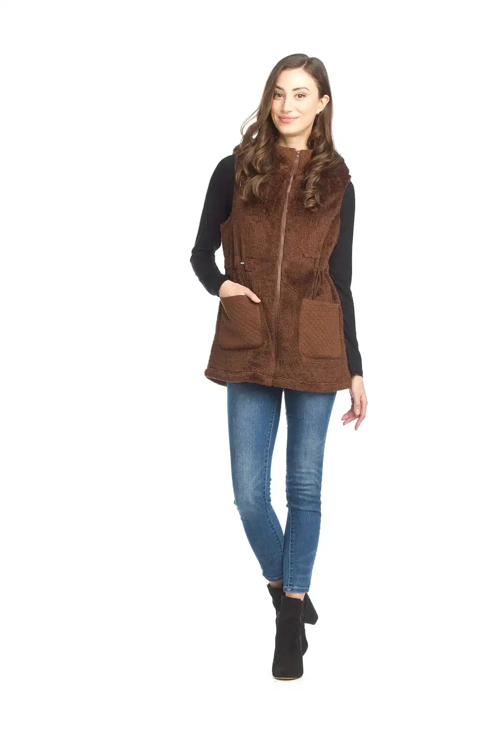 Papillon Fur Hooded Vest with Pockets - 15731