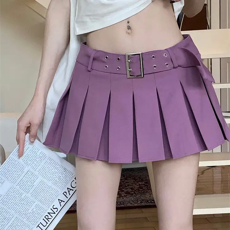 Pleated Belt Mini Skirt