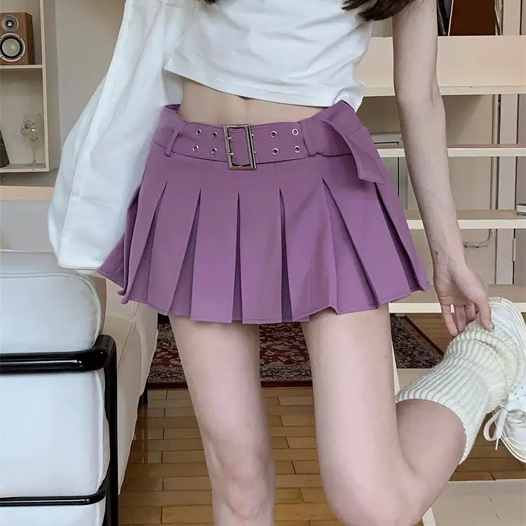 Pleated Belt Mini Skirt