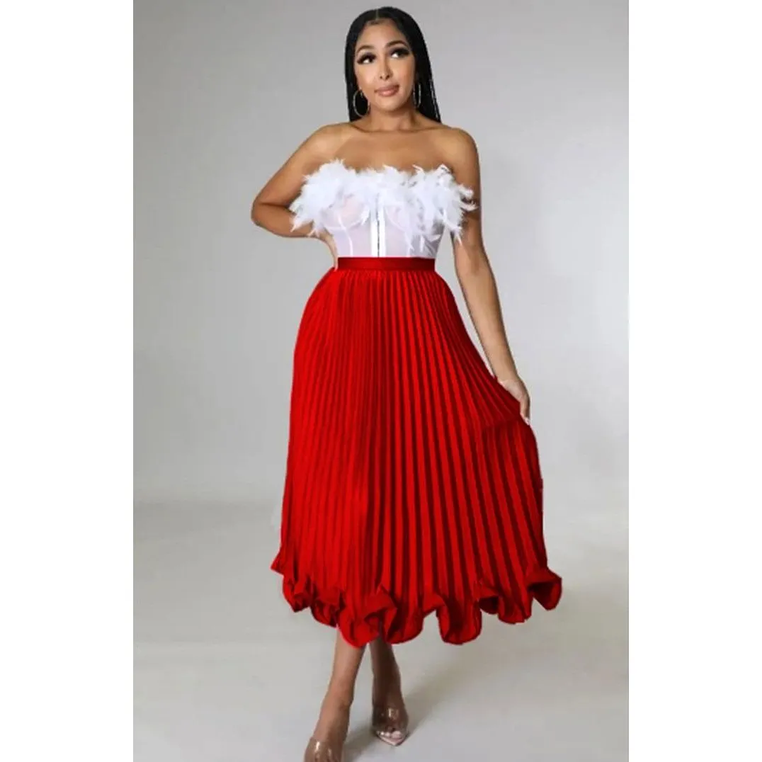 Pleated high Waisted Ruffle Skirt