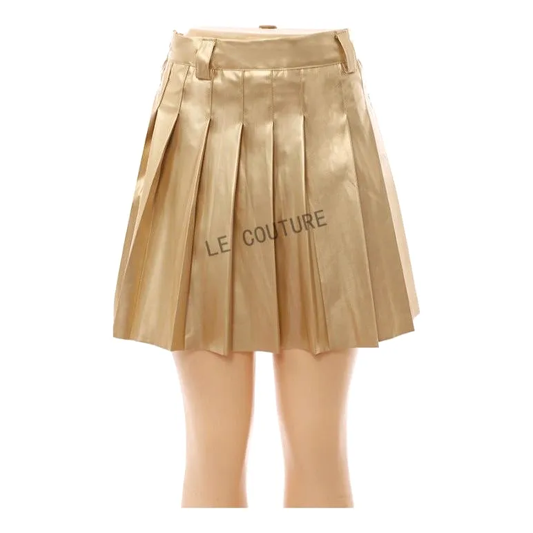 Pleated Leather Mini Skirt