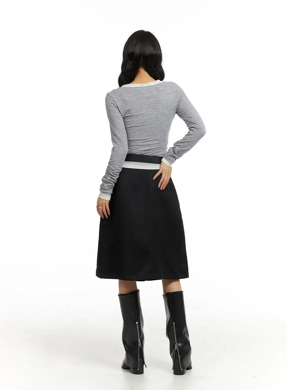 Pleated Mid-Length Solid Skirt CJ417