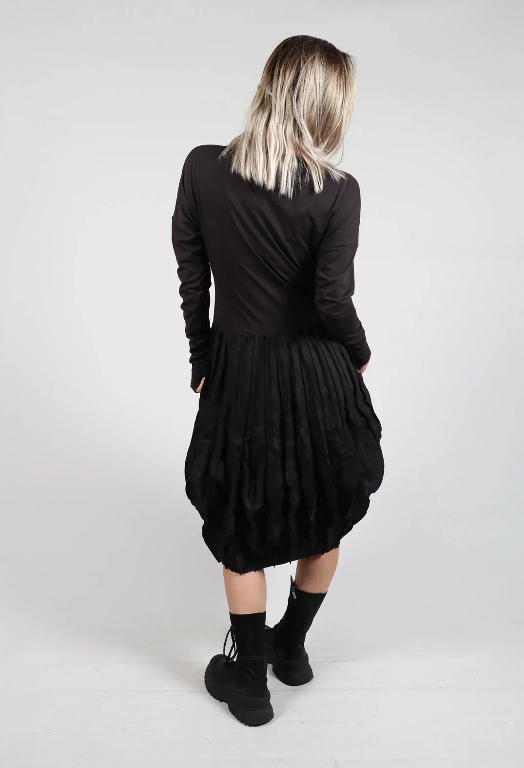 Pleated Skirt Dress in Espresso Print