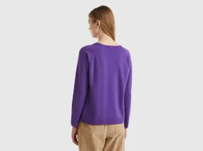 Purple crew neck sweater in wool and cashmere blend - Purple | Benetton