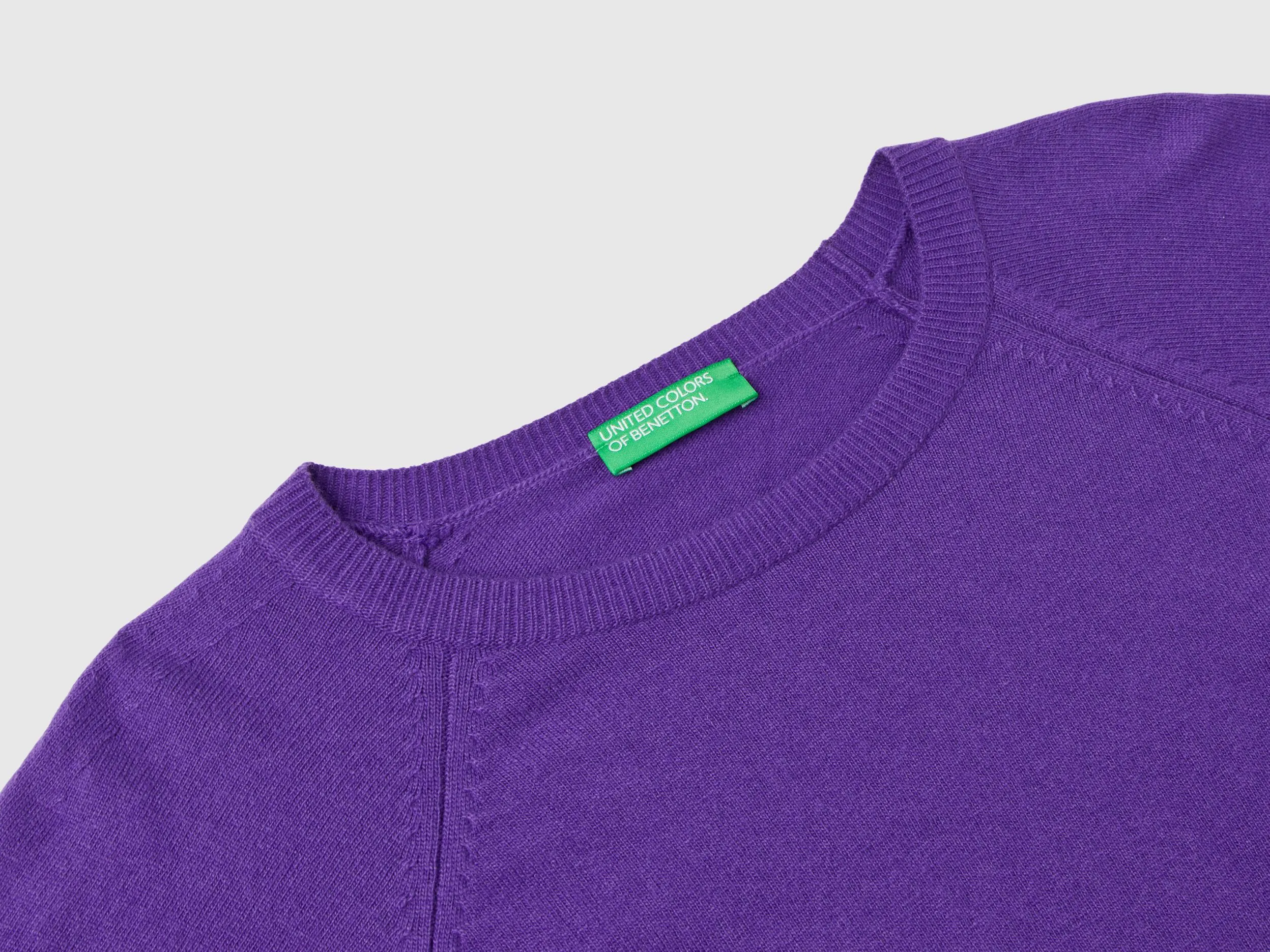 Purple crew neck sweater in wool and cashmere blend - Purple | Benetton