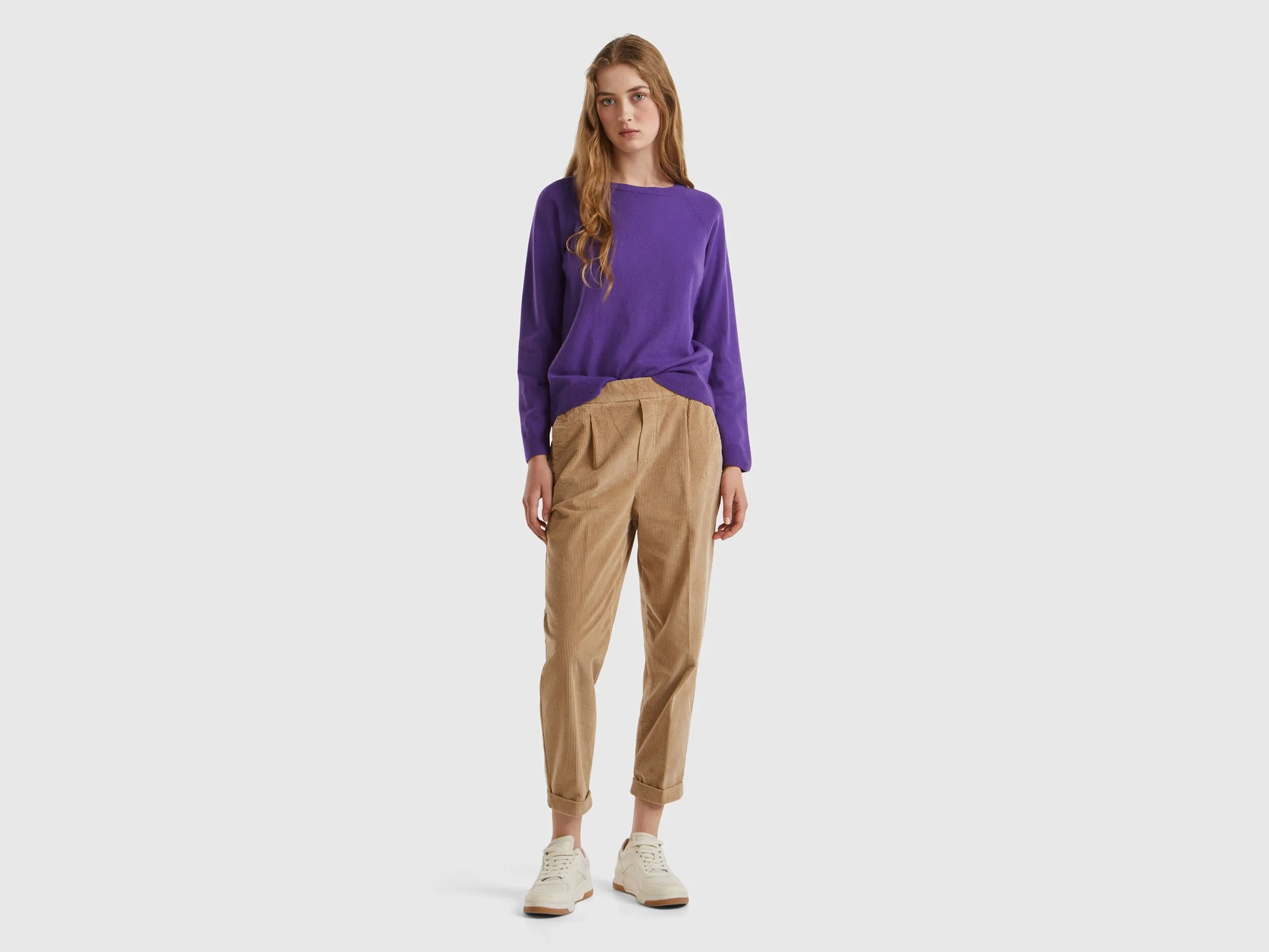 Purple crew neck sweater in wool and cashmere blend - Purple | Benetton