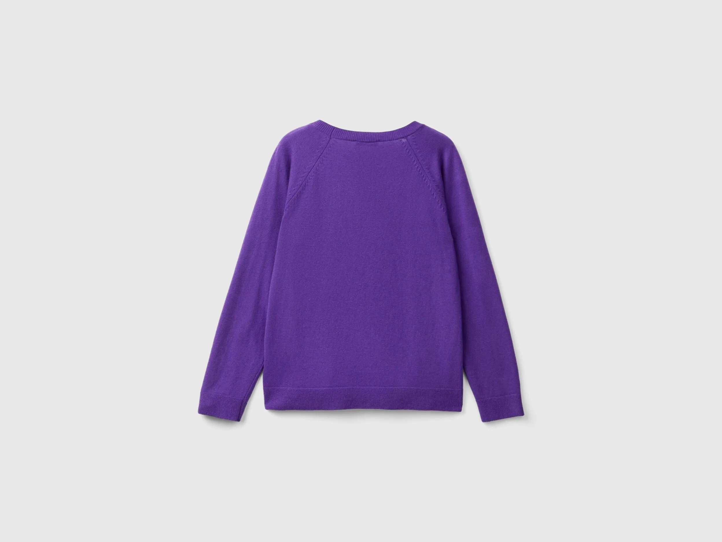 Purple crew neck sweater in wool and cashmere blend - Purple | Benetton