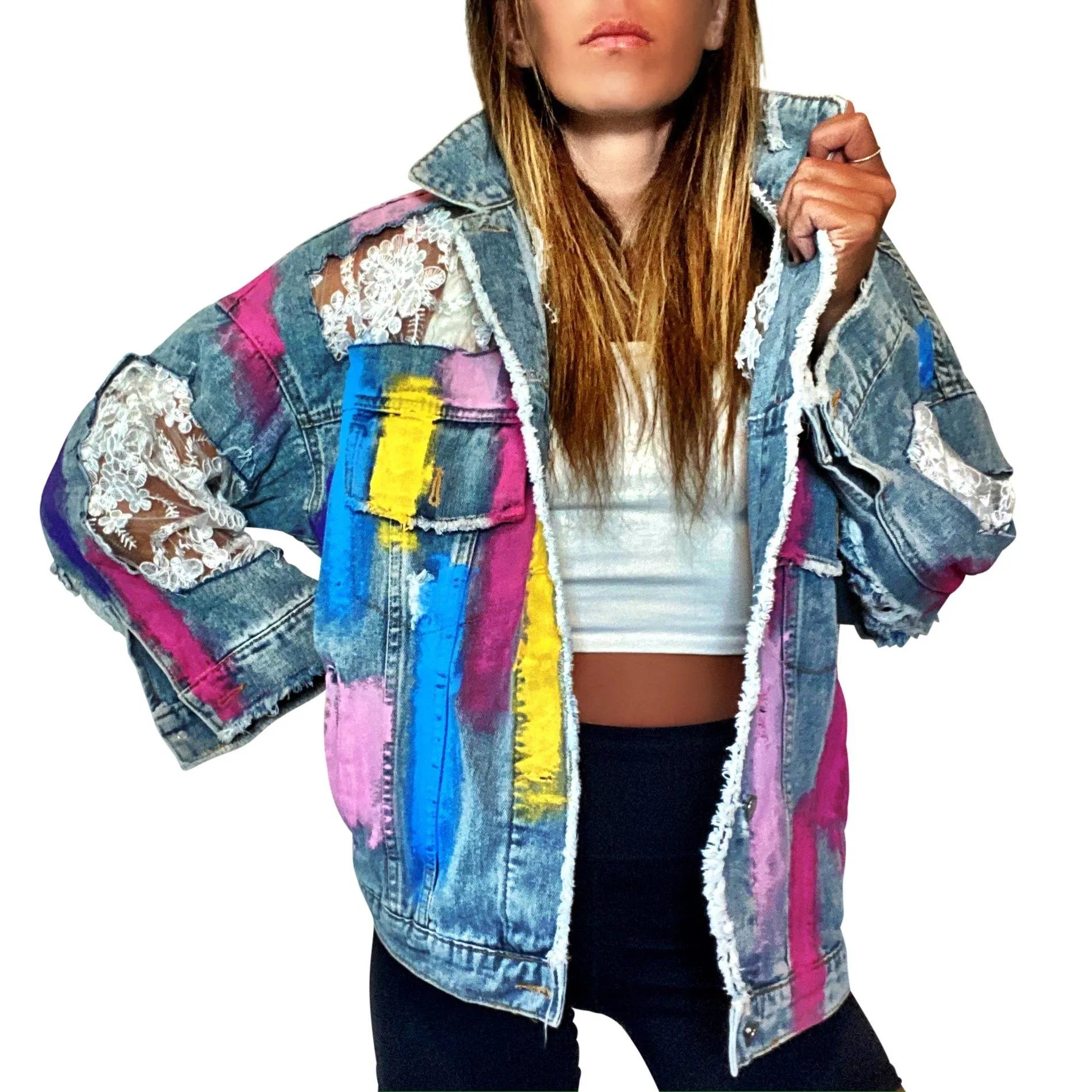 'RAINBOWS AND LACE' DENIM JACKET