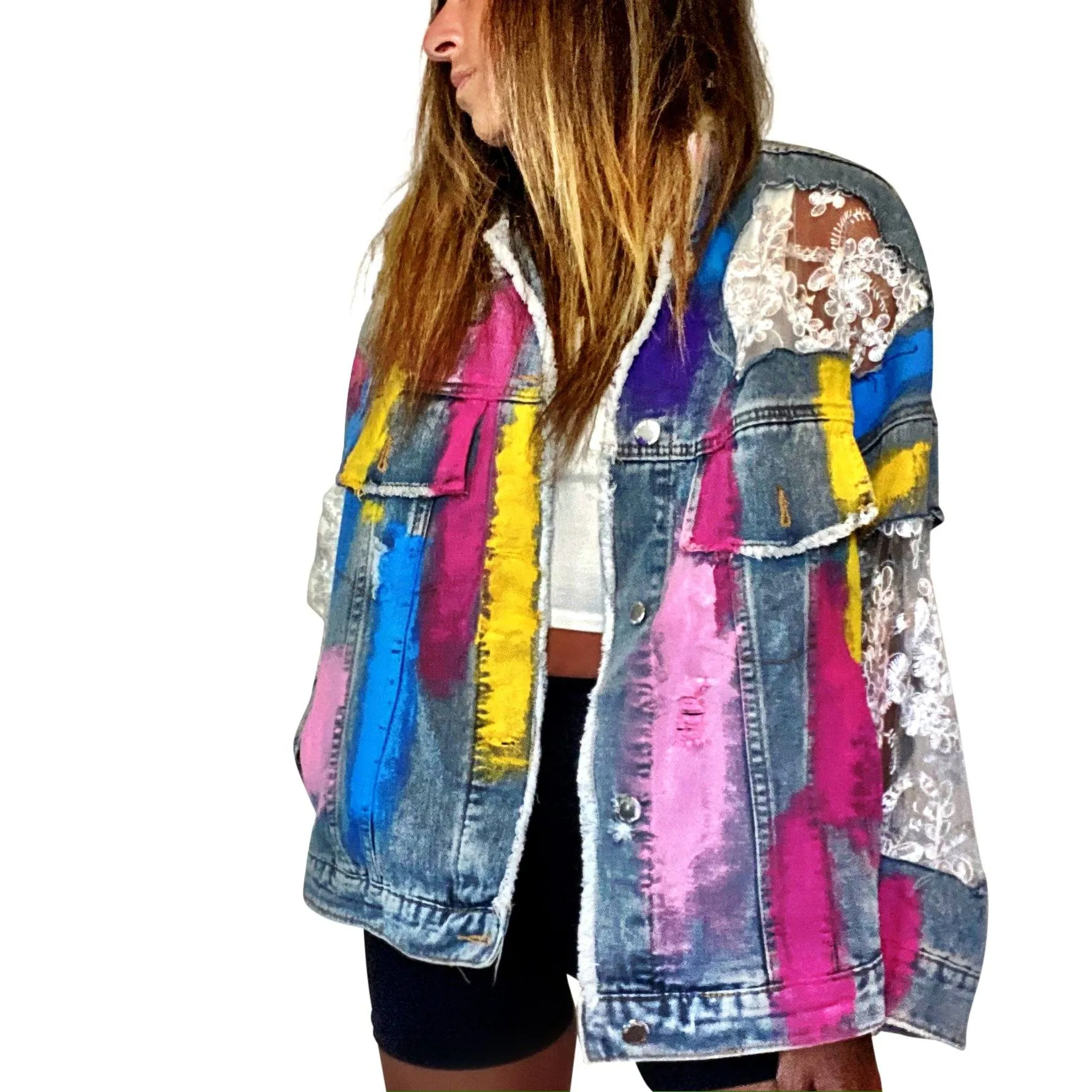 'RAINBOWS AND LACE' DENIM JACKET