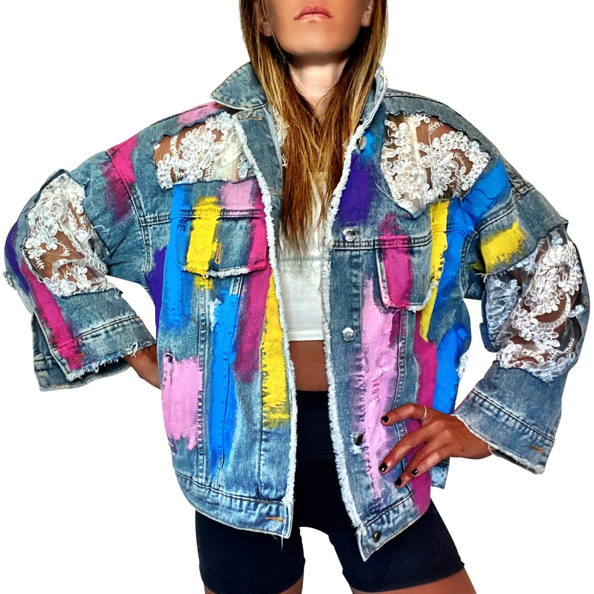 'RAINBOWS AND LACE' DENIM JACKET