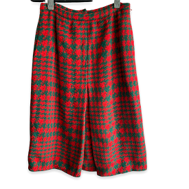 Red Green Herringbone Pleated Skirt