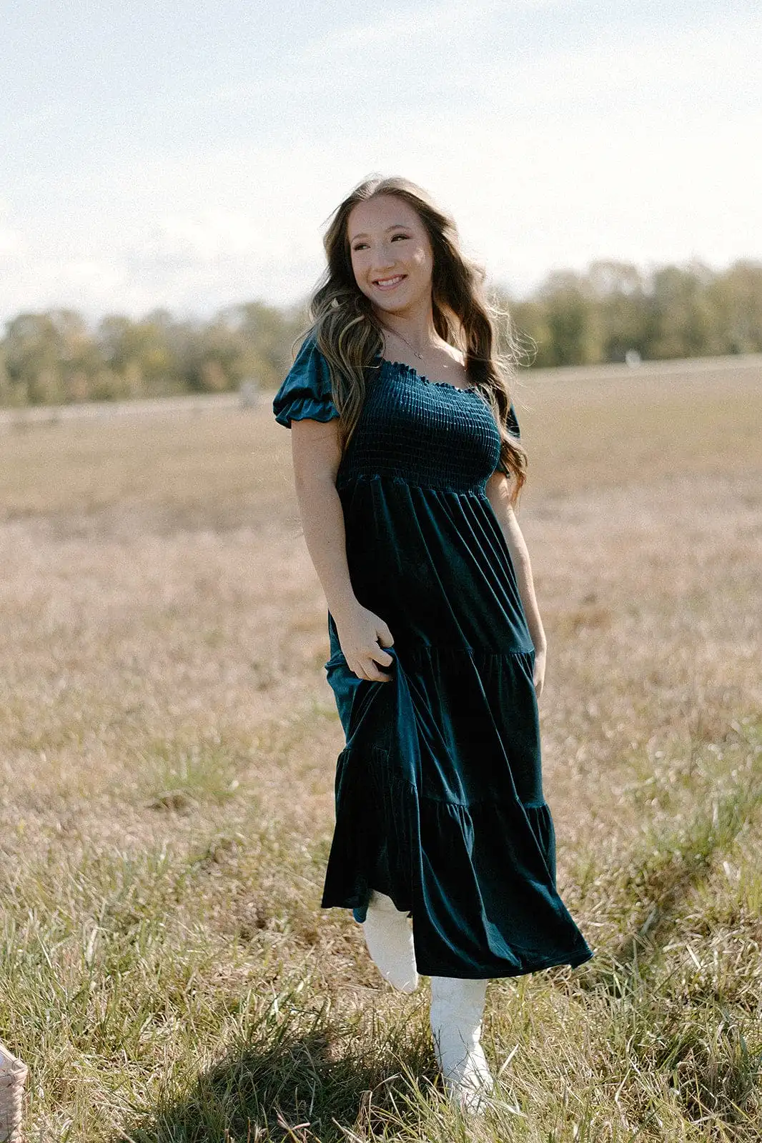 Sea Blue Velvet Tiered Maxi Dress