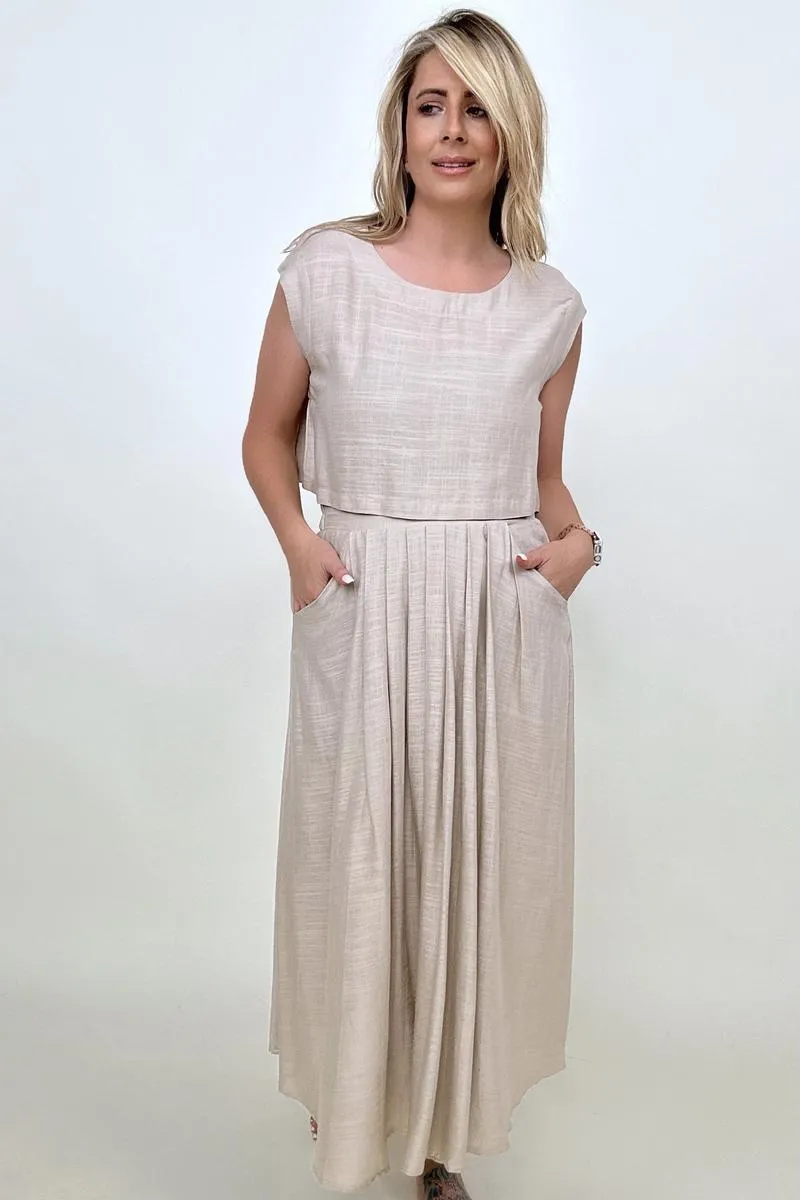 Sleeveless Linen Top And Skirt Set