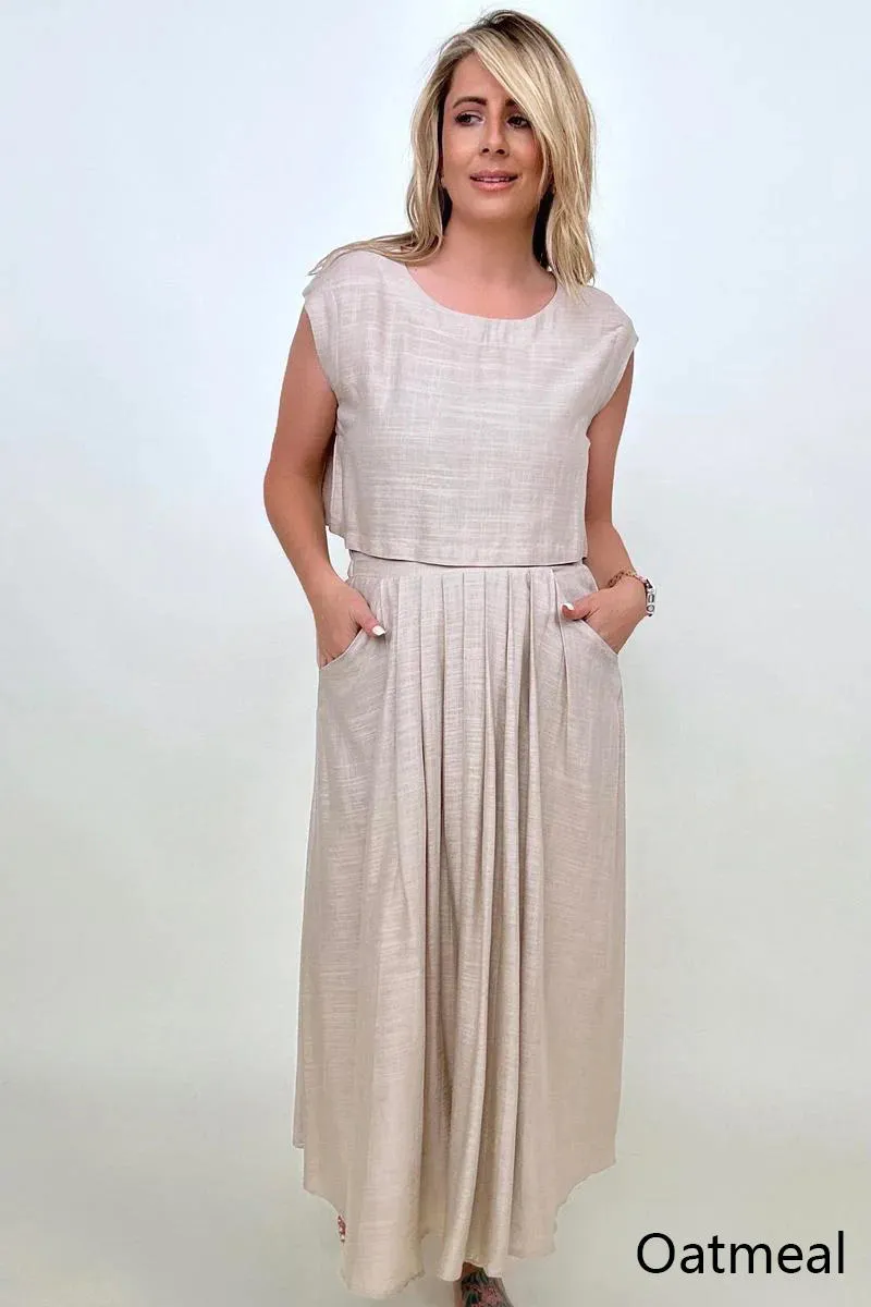 Sleeveless Linen Top And Skirt Set