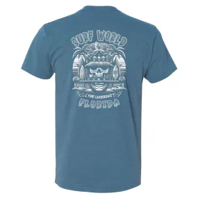 Surf World Dive Bar Skully  Tee Shirt - Heather Slate Blue