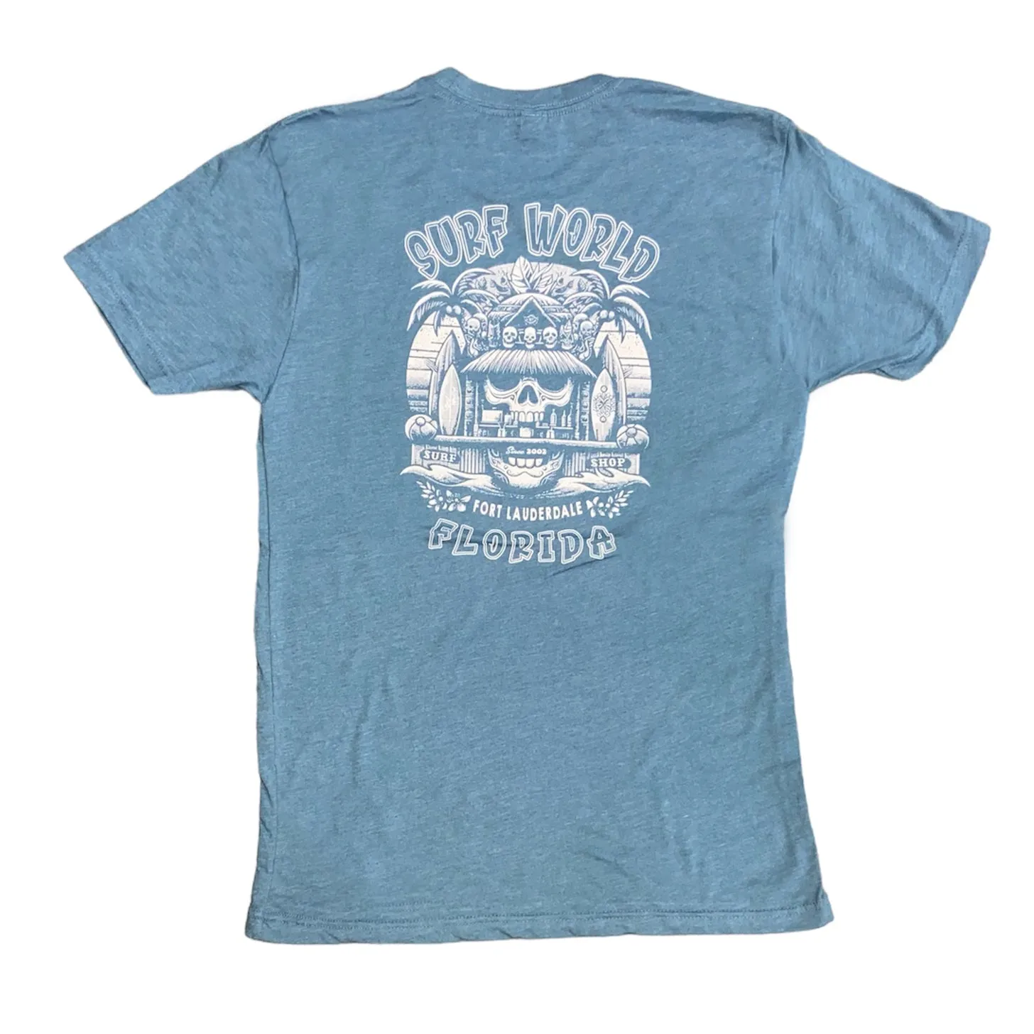 Surf World Dive Bar Skully  Tee Shirt - Heather Slate Blue