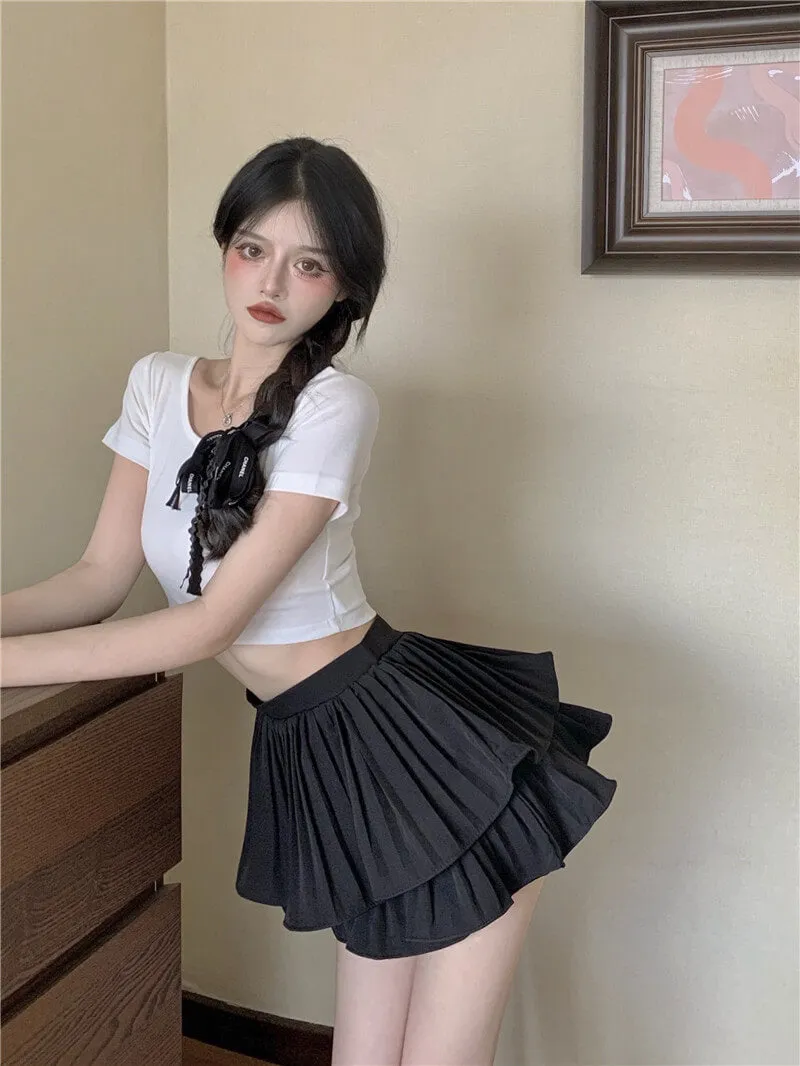 Sweet white high waist cake skirt BY6005