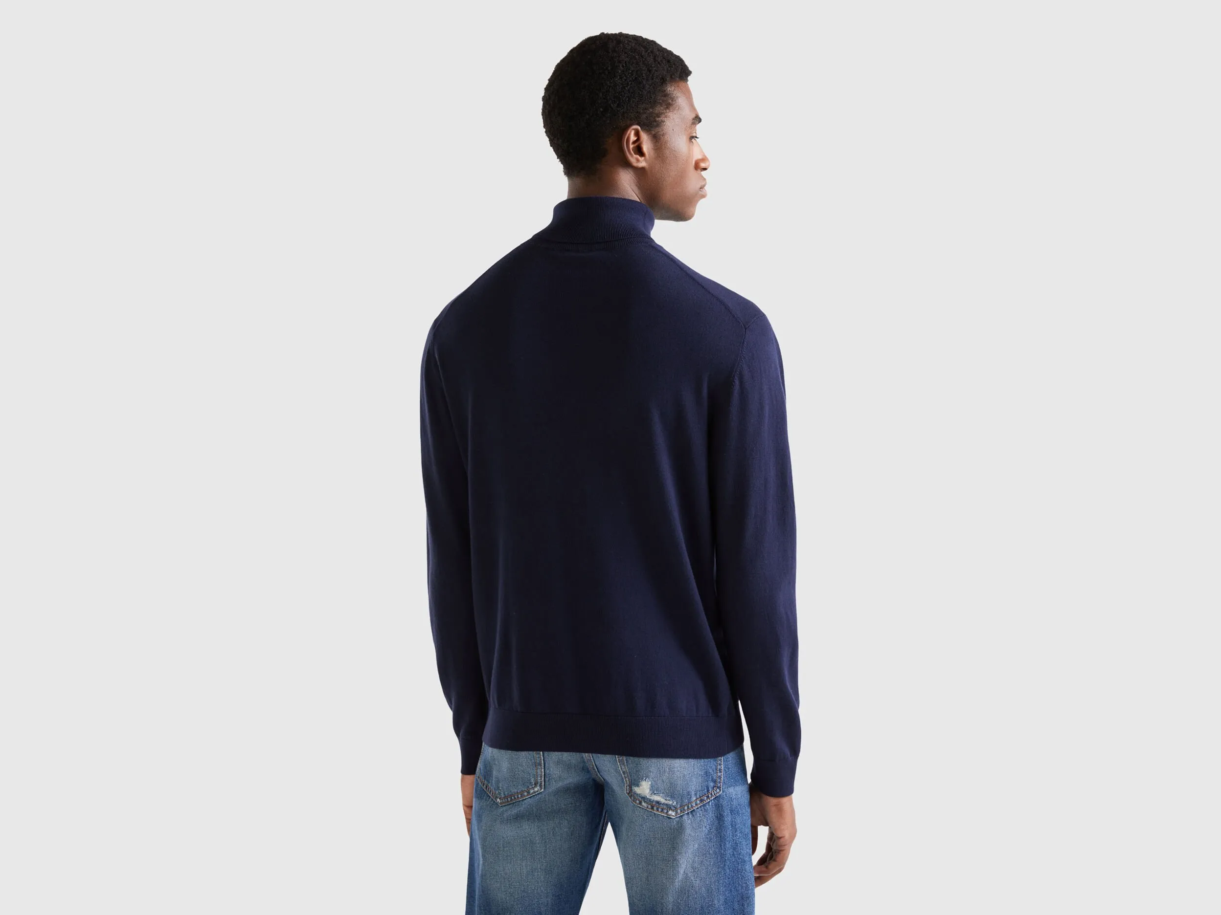 Turtleneck in lightweight cotton blend - Dark Blue | Benetton