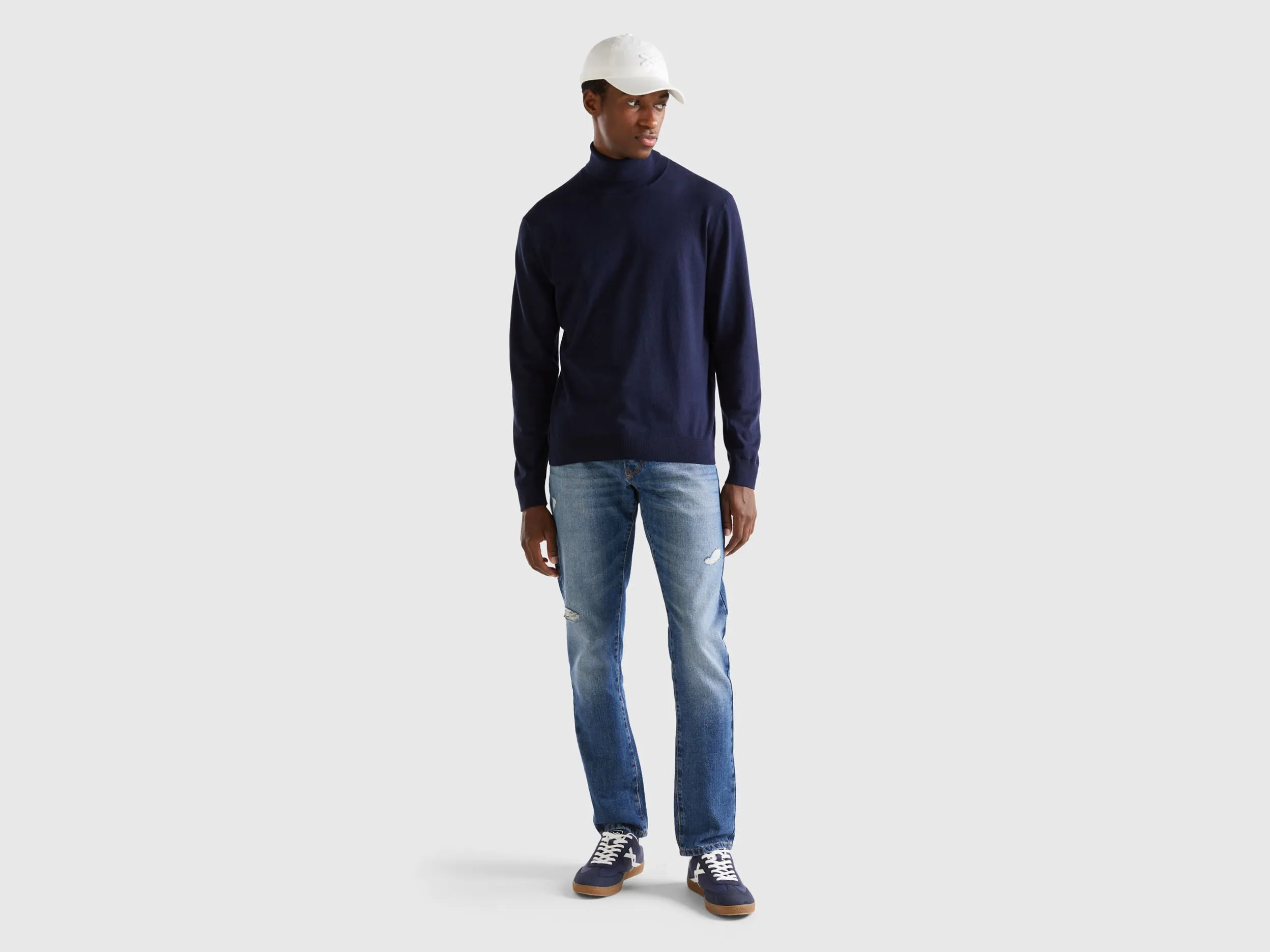 Turtleneck in lightweight cotton blend - Dark Blue | Benetton