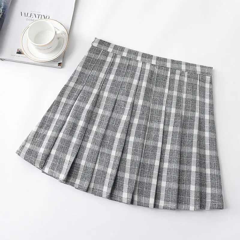 ULZZANG PREPPY STYLE GRID PLEATED SKIRT BY50405