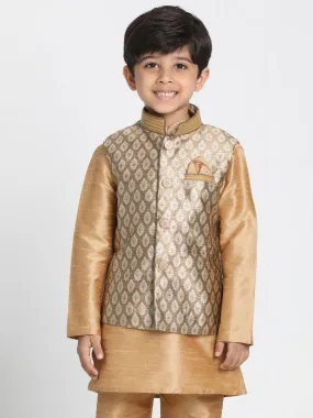 VASTRAMAY Boys' Gold Cotton Silk Blend Nehru Jacket