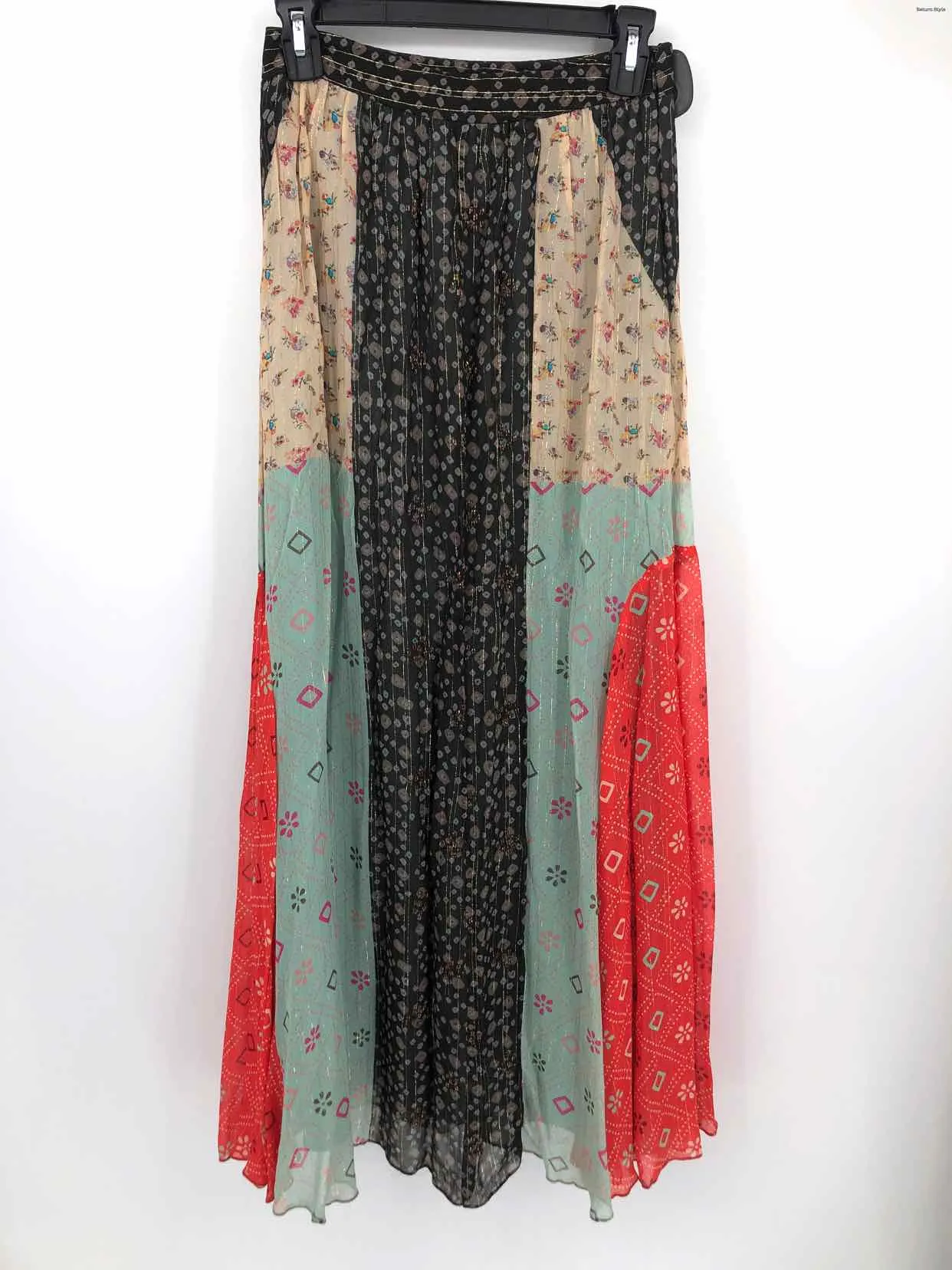 VERB PALLAVI SINGHEE Cream Black Multi Pleated Maxi Length Size 0  (XS) Skirt