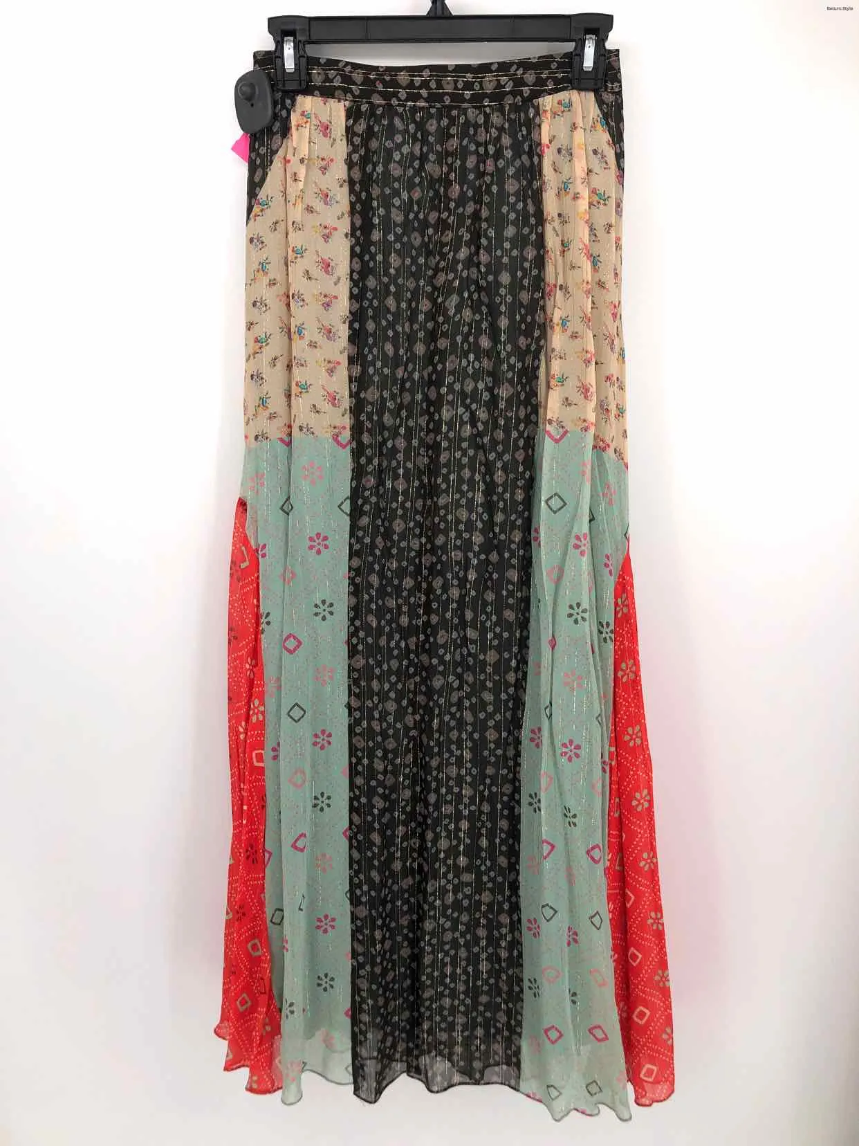 VERB PALLAVI SINGHEE Cream Black Multi Pleated Maxi Length Size 0  (XS) Skirt