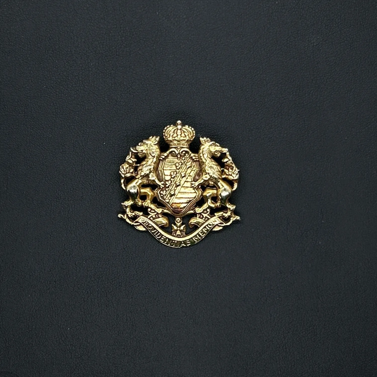 Vintage Paquetta Gold Coat of Arms Providentiae Memor Brooch