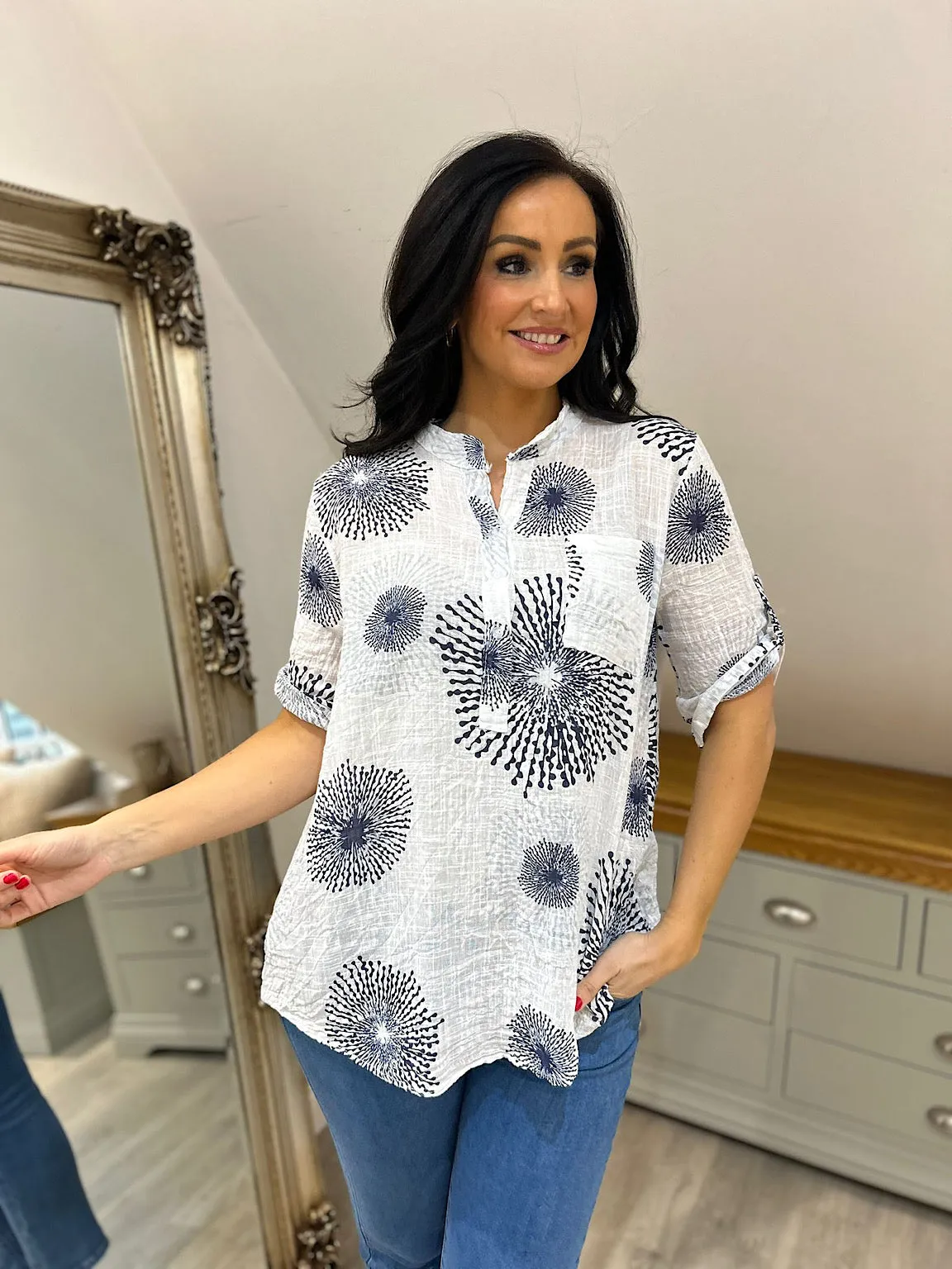 White Dandelion Print Lightweight Shirt Connie