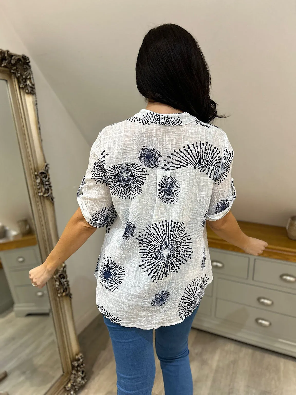 White Dandelion Print Lightweight Shirt Connie