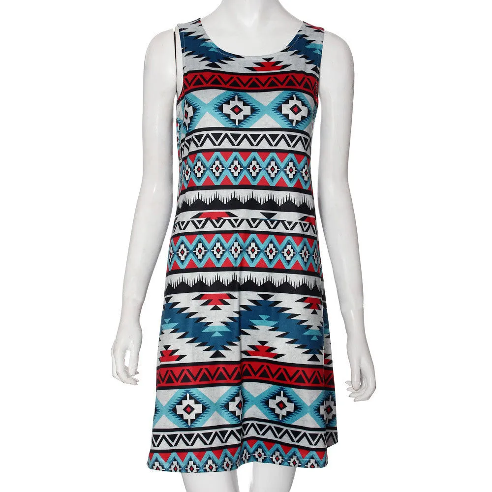 Women Design Women Sleeveless Geometric Printing Party Cocktail Casual Dress